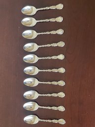 Set Of 10 Antique Sterling Silver Gorham 'strasbourg' Teaspoons S7