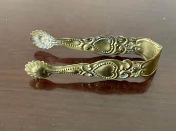 Antique Victorian Brass Sugar Tongs, Heart & Shell Details S15