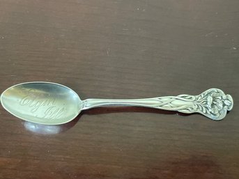 Antique Sterling Silver Tea Spoon With 'elgin, IL' Engraved In Bowl Of Spoon S19