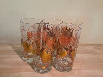 Set Of 5 Vintage Hand Painted Drinking Glasses K138