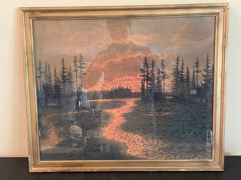 Vintage/antique Painting Of A Fall Sunset AR22