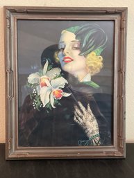 Antique Vintage 1933 Billy Devorss Print, Art Deco 'woman In Orchids' AR35