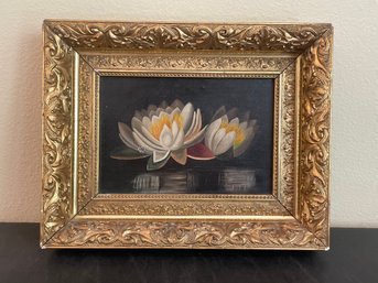 Original Oil Painting Of Water Lillies In Original Victorian Ornate Gilt Frame AR48