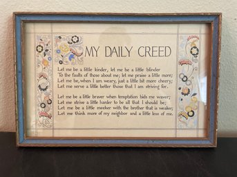 Vintage (1920s) 'my Daily Creed' Poem Framed AR65