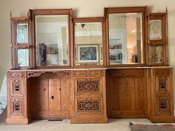 Exceptional Antique Oak Barbers Backbar/cabinet L204