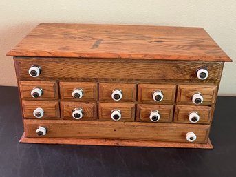 Oak 12 Drawer Chest With Brass/cracked Porclain Knobs B202