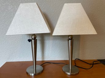 Pair Of Nickel Table Lamps