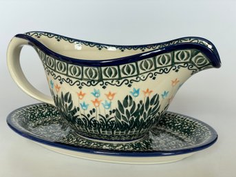 Polish Pottery Gray Boat & Saucer