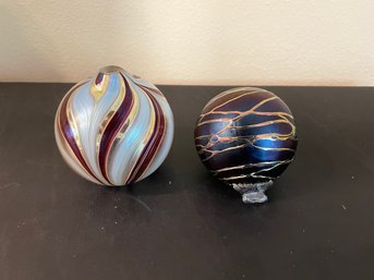 2 Mouth Blown Iridescent Ornaments  H3