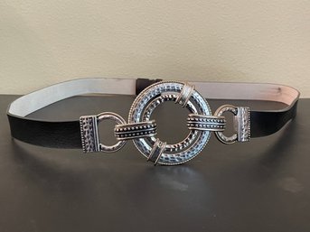 Vintage Chico's Leather Belt With Silver/gold Buckle C93
