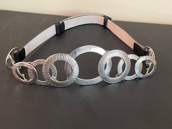 Chico's Black Leather Belt With Silver Rings C107