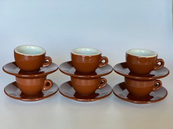 Set Of 6 Nuova Point Cappuccino Cafe Cups & Saucers