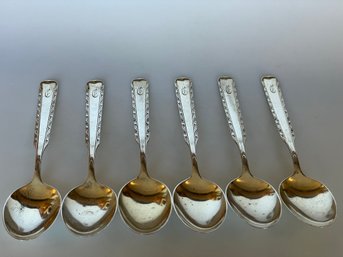 Set Of 6 Gorham Sterling Silver Soup Spoons