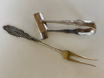 Vintage Silver Asparagus Tongs & Pickle Fork