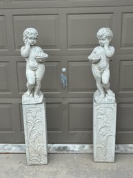 Vintage Garden Putti  On Pedestals