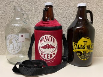 Lot Of 1 Gallon Brew Pub Growlers & Carrier Bag