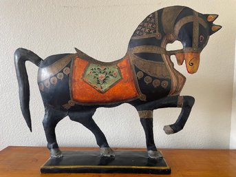 Painted Metal Horse Statue