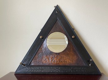 Antique Stamped Leather Beveled Mirror A7