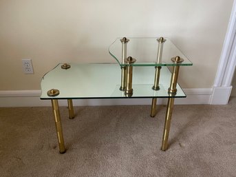 Italian Two Tiered Brass Glass Table A12