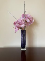 'Gorgeous Designs' Deep Purple Glass Vase With Faux Pink Flowers A19