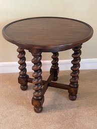 Dark Brown Round Occasional Table With Barley Twist Legs & Distressed Finish L2