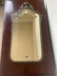 Antique Curved Top, Beveled Edge Wall Mirror With Wooden Gold Frame And Flower Etchings L8