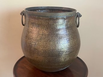 Vintage/antique 19th Century Large South Indian Hammered Brass Water Vessel With Ring Handles L11