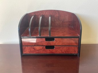Vintage Secretary Desk Organizer With Lacquer Finish, 2 Lined Drawers, & Finished On All Sides L19