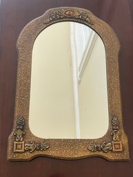 Antique Wall Mirror With Textured Gold Frame & Floral Details L28