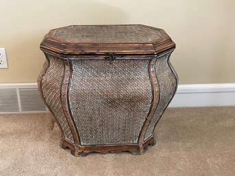 Wood & Cane Bombe Chest With Embossed Frame On Lid L29