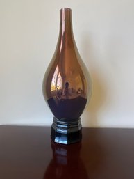 Glass Vase, Mirrored W/ Mirrored Copper Finish On Black Ceramic Vase L32