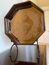 Decorative Copper Etched Mirror Tray On Display Stand L34