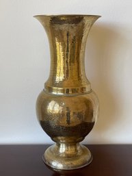 Large Hammered Brass Fluted Vase (made In Italy) L41