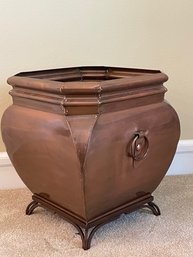 Large Handmade Copper Pot W/ Ring Handles On Footed Stand L48