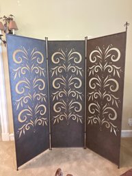 3 Piece Hinged Panel Decorative Room Divider Made Of Heavy Metal With Open Work Pattern & Textured Finish L66