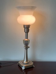 Vintage Colonial Table Lamp With Silver Finish, Glass Diffuser, & Dimmer Switch L74