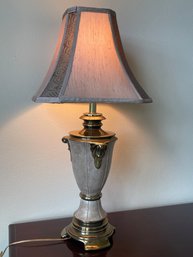 Vintage Brass & Enamel Table Lamp With Lovely Beige Silk Shade L78