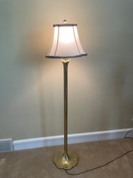 Vintage Stiffel Lotus Flower Brass Floor Lamp With Ivory Silk Shade Included & 3 Way Switch L79