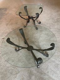 Set Of Klaussner Company Hand Forged Iron Tables With Beveled Glass Tops & Antique Bronze FinishL87
