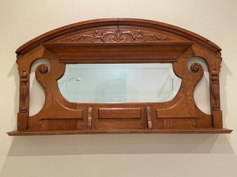 Nicely Carved Antique Oak Wall Beveled Mirror With Shelves B6