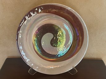 Yalos Casa Murano Italian Art Decorative Centerpiece Glass Bowl With Ivory & Gold/copper L90