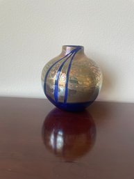 Vintage Talitha Horn Mouth Blown Cobalt Blue & Gold Vase L98