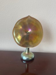 Gold Iridescent 'jack In The Pulpit' Mouth Blown Art Glass Vase By Steuben Aurene L100