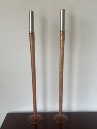 Pair Of Tall Glass Candleholders With Silver Candles Included L99