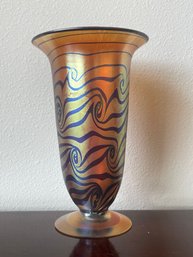 Lundberg Studios Iridescent Pulled Feather Art Glass Vase Signed & Dated 1999 L101