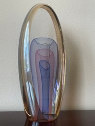 Large Hand Blown Glass Sculpture W/ Ionized 3D Blue & Pink Veils, Signed & Dated 2007 L108