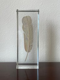Vintage Crystal Paper Weight With Gold Feather L120