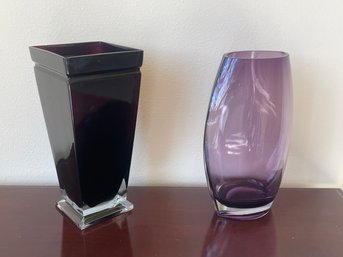 Lot Of 2 Purple Glass Vases L122