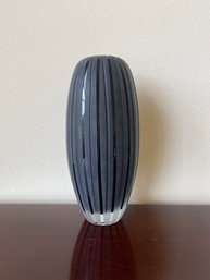 Vintage Black Onyx Frosted Glass Vase, Vertical Lines F6