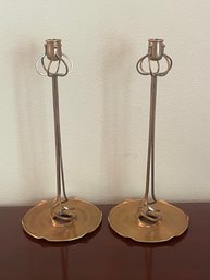 Pair Of Tall Handcrafted Brass Candle Holders F26